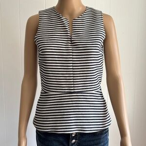 Theory Etia blue and white lined striped sleeveless peplum size small